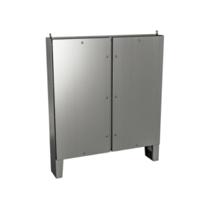 Type 4X | Stainless steel double door cabinet with central post, floor mounting stands and 1/4 turn locks