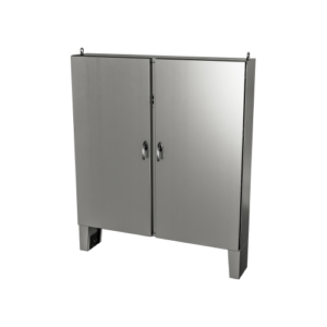 Type 12, 13 | Stainless steel freestanding cabinet for safety disconnect mounted on center post with floor mounting stands