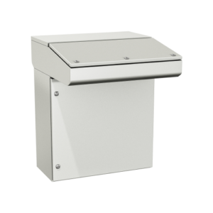 Type 12, 13 | Single door modular console with frontal access, assembled with writing desk and cover panel