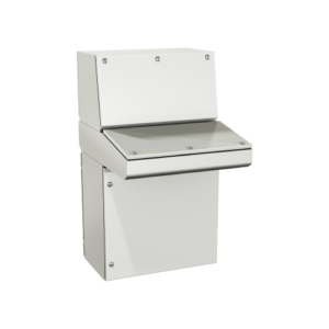Type 12, 13 | Single door modular console with dual access, assembled with writing desk and turret