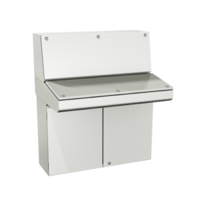Type 12, 13 | Double door modular console with frontal access, assembled with writing desk and turret